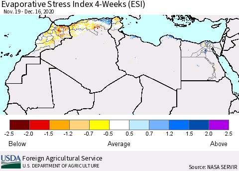North Africa Evaporative Stress Index (ESI), 4-Weeks Thematic Map For 12/14/2020 - 12/20/2020