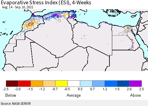 North Africa Evaporative Stress Index (ESI), 4-Weeks Thematic Map For 9/6/2021 - 9/12/2021