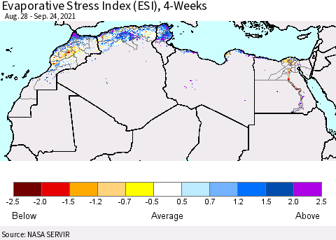 North Africa Evaporative Stress Index (ESI), 4-Weeks Thematic Map For 9/20/2021 - 9/26/2021