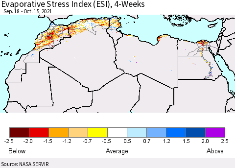 North Africa Evaporative Stress Index (ESI), 4-Weeks Thematic Map For 10/11/2021 - 10/17/2021