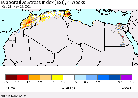North Africa Evaporative Stress Index (ESI), 4-Weeks Thematic Map For 11/15/2021 - 11/21/2021