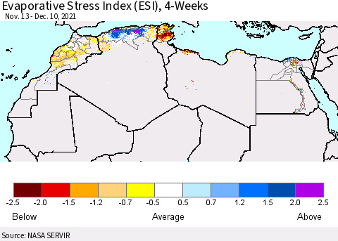 North Africa Evaporative Stress Index (ESI), 4-Weeks Thematic Map For 12/6/2021 - 12/12/2021