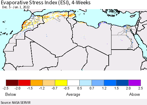 North Africa Evaporative Stress Index (ESI), 4-Weeks Thematic Map For 12/27/2021 - 1/2/2022