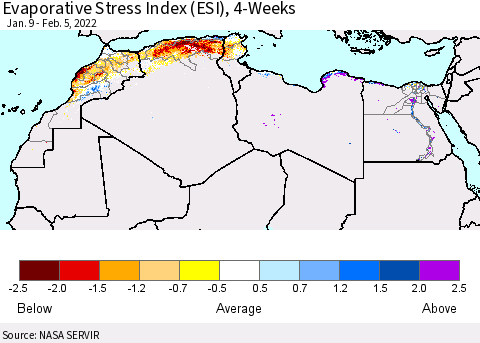 North Africa Evaporative Stress Index (ESI), 4-Weeks Thematic Map For 1/31/2022 - 2/6/2022