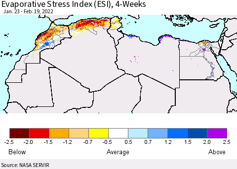 North Africa Evaporative Stress Index (ESI), 4-Weeks Thematic Map For 2/14/2022 - 2/20/2022
