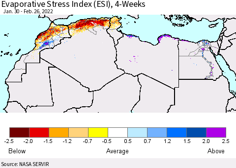 North Africa Evaporative Stress Index (ESI), 4-Weeks Thematic Map For 2/21/2022 - 2/27/2022