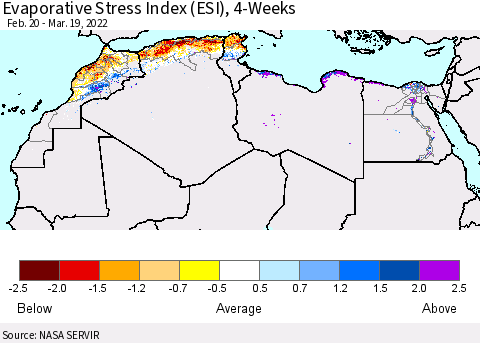 North Africa Evaporative Stress Index (ESI), 4-Weeks Thematic Map For 3/14/2022 - 3/20/2022