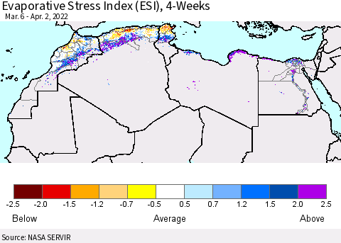 North Africa Evaporative Stress Index (ESI), 4-Weeks Thematic Map For 3/28/2022 - 4/3/2022