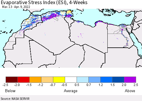 North Africa Evaporative Stress Index (ESI), 4-Weeks Thematic Map For 4/4/2022 - 4/10/2022
