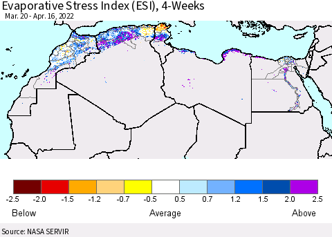 North Africa Evaporative Stress Index (ESI), 4-Weeks Thematic Map For 4/11/2022 - 4/17/2022