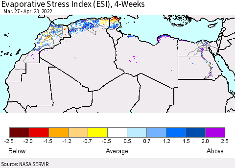 North Africa Evaporative Stress Index (ESI), 4-Weeks Thematic Map For 4/18/2022 - 4/24/2022