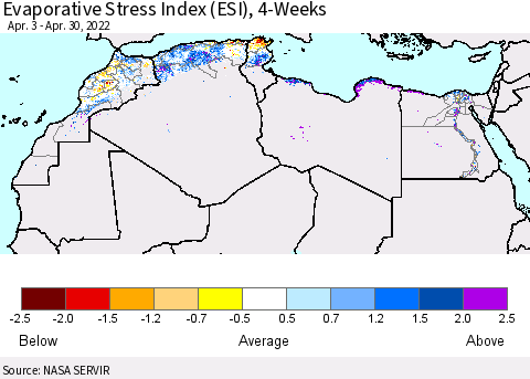 North Africa Evaporative Stress Index (ESI), 4-Weeks Thematic Map For 4/25/2022 - 5/1/2022