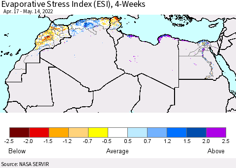 North Africa Evaporative Stress Index (ESI), 4-Weeks Thematic Map For 5/9/2022 - 5/15/2022
