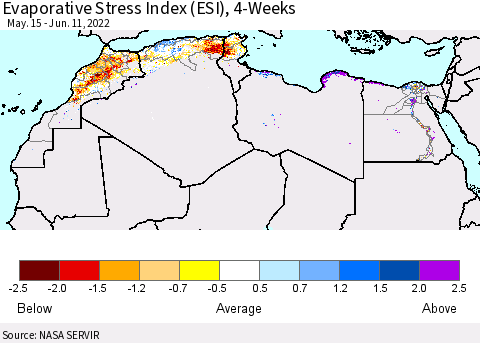 North Africa Evaporative Stress Index (ESI), 4-Weeks Thematic Map For 6/6/2022 - 6/12/2022
