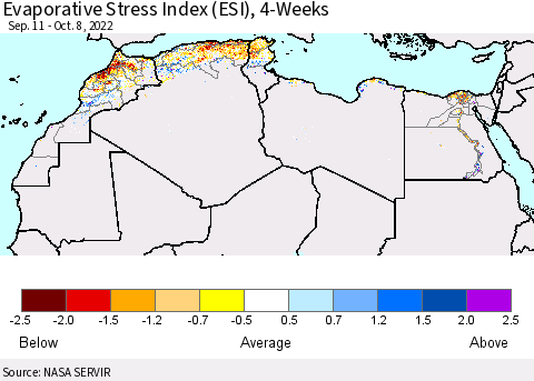 North Africa Evaporative Stress Index (ESI), 4-Weeks Thematic Map For 10/3/2022 - 10/9/2022