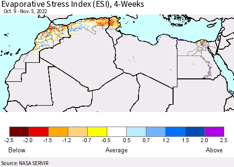 North Africa Evaporative Stress Index (ESI), 4-Weeks Thematic Map For 10/31/2022 - 11/6/2022