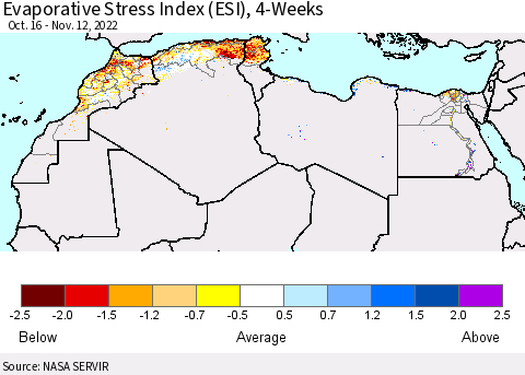 North Africa Evaporative Stress Index (ESI), 4-Weeks Thematic Map For 11/7/2022 - 11/13/2022