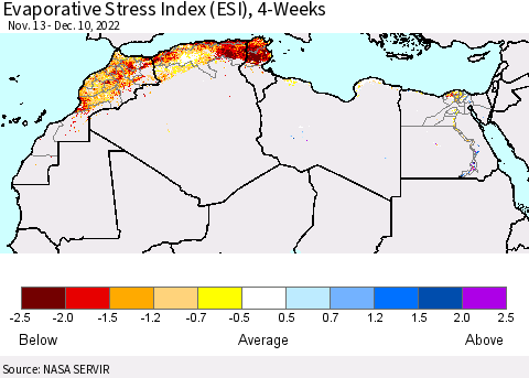 North Africa Evaporative Stress Index (ESI), 4-Weeks Thematic Map For 12/5/2022 - 12/11/2022