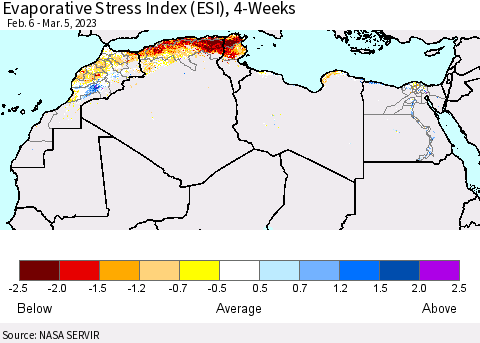 North Africa Evaporative Stress Index (ESI), 4-Weeks Thematic Map For 2/27/2023 - 3/5/2023