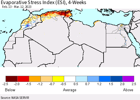North Africa Evaporative Stress Index (ESI), 4-Weeks Thematic Map For 3/6/2023 - 3/12/2023