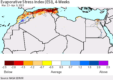 North Africa Evaporative Stress Index (ESI), 4-Weeks Thematic Map For 4/3/2023 - 4/9/2023