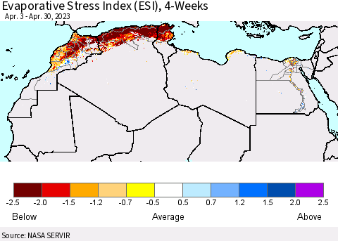 North Africa Evaporative Stress Index (ESI), 4-Weeks Thematic Map For 4/24/2023 - 4/30/2023