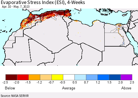 North Africa Evaporative Stress Index (ESI), 4-Weeks Thematic Map For 5/1/2023 - 5/7/2023