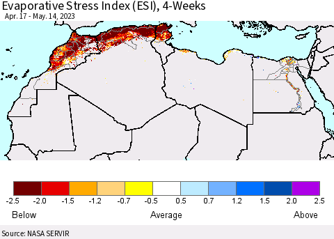 North Africa Evaporative Stress Index (ESI), 4-Weeks Thematic Map For 5/8/2023 - 5/14/2023