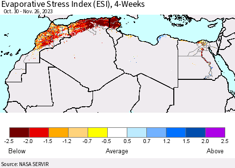 North Africa Evaporative Stress Index (ESI), 4-Weeks Thematic Map For 11/20/2023 - 11/26/2023
