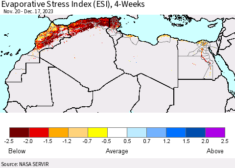 North Africa Evaporative Stress Index (ESI), 4-Weeks Thematic Map For 12/11/2023 - 12/17/2023