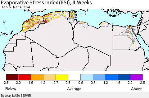 North Africa Evaporative Stress Index (ESI), 4-Weeks Thematic Map For 3/4/2024 - 3/10/2024