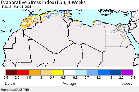 North Africa Evaporative Stress Index (ESI), 4-Weeks Thematic Map For 3/11/2024 - 3/17/2024