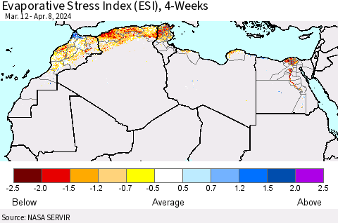 North Africa Evaporative Stress Index (ESI), 4-Weeks Thematic Map For 4/8/2024 - 4/14/2024