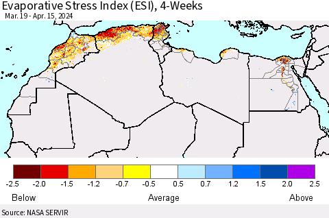 North Africa Evaporative Stress Index (ESI), 4-Weeks Thematic Map For 4/15/2024 - 4/21/2024