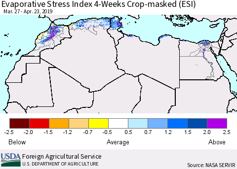 North Africa Evaporative Stress Index (ESI), 4-Weeks over Croplands Thematic Map For 4/22/2019 - 4/28/2019