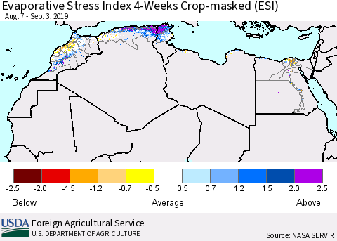 North Africa Evaporative Stress Index (ESI), 4-Weeks over Croplands Thematic Map For 9/2/2019 - 9/8/2019