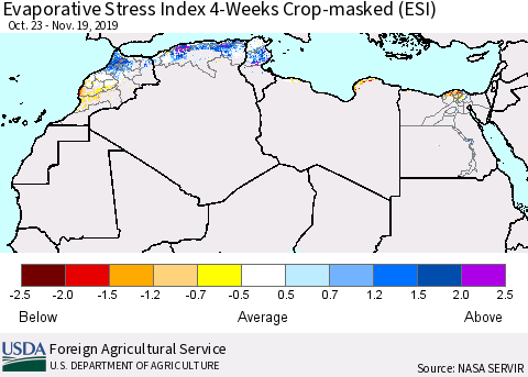 North Africa Evaporative Stress Index (ESI), 4-Weeks over Croplands Thematic Map For 11/18/2019 - 11/24/2019