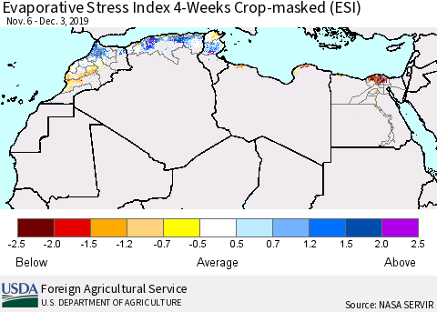 North Africa Evaporative Stress Index (ESI), 4-Weeks over Croplands Thematic Map For 12/2/2019 - 12/8/2019
