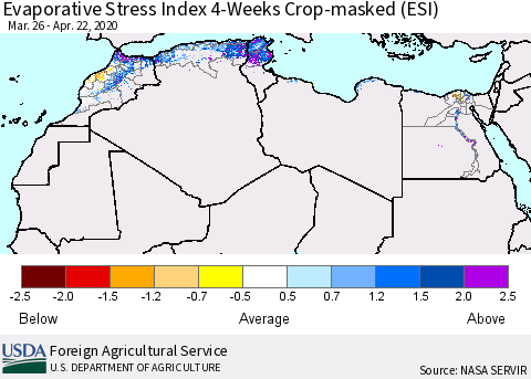 North Africa Evaporative Stress Index (ESI), 4-Weeks over Croplands Thematic Map For 4/20/2020 - 4/26/2020
