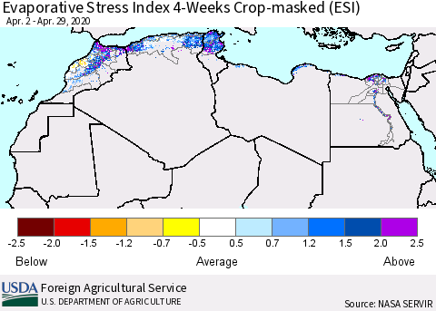 North Africa Evaporative Stress Index (ESI), 4-Weeks over Croplands Thematic Map For 4/27/2020 - 5/3/2020