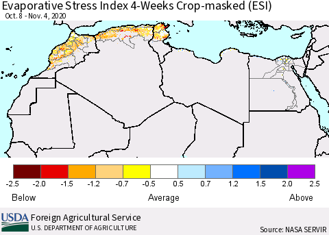 North Africa Evaporative Stress Index (ESI), 4-Weeks over Croplands Thematic Map For 11/2/2020 - 11/8/2020