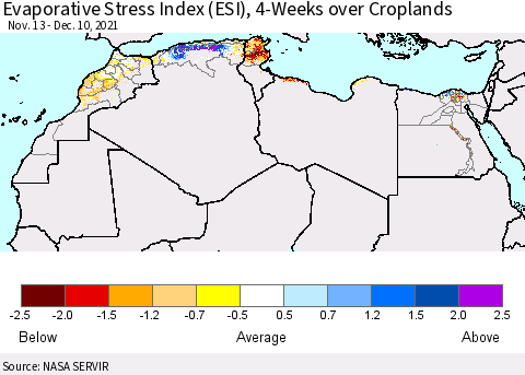North Africa Evaporative Stress Index (ESI), 4-Weeks over Croplands Thematic Map For 12/6/2021 - 12/12/2021