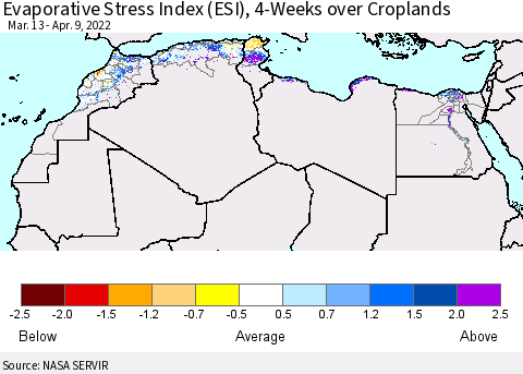 North Africa Evaporative Stress Index (ESI), 4-Weeks over Croplands Thematic Map For 4/4/2022 - 4/10/2022