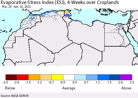 North Africa Evaporative Stress Index (ESI), 4-Weeks over Croplands Thematic Map For 4/11/2022 - 4/17/2022