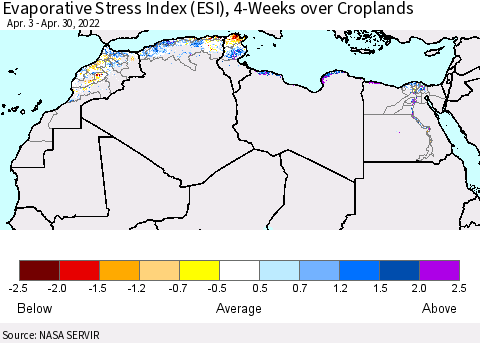 North Africa Evaporative Stress Index (ESI), 4-Weeks over Croplands Thematic Map For 4/25/2022 - 5/1/2022
