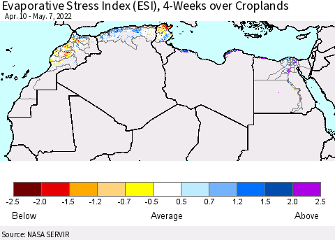 North Africa Evaporative Stress Index (ESI), 4-Weeks over Croplands Thematic Map For 5/2/2022 - 5/8/2022
