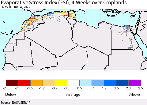 North Africa Evaporative Stress Index (ESI), 4-Weeks over Croplands Thematic Map For 5/30/2022 - 6/5/2022