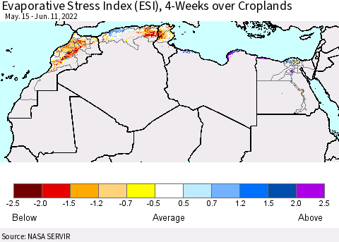North Africa Evaporative Stress Index (ESI), 4-Weeks over Croplands Thematic Map For 6/6/2022 - 6/12/2022