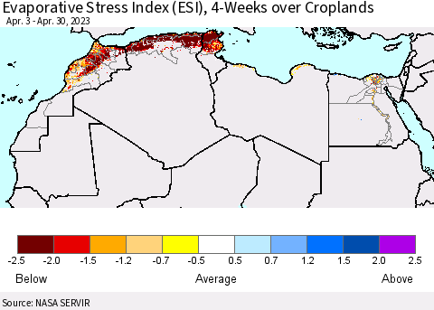 North Africa Evaporative Stress Index (ESI), 4-Weeks over Croplands Thematic Map For 4/24/2023 - 4/30/2023