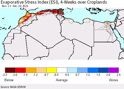 North Africa Evaporative Stress Index (ESI), 4-Weeks over Croplands Thematic Map For 12/4/2023 - 12/10/2023